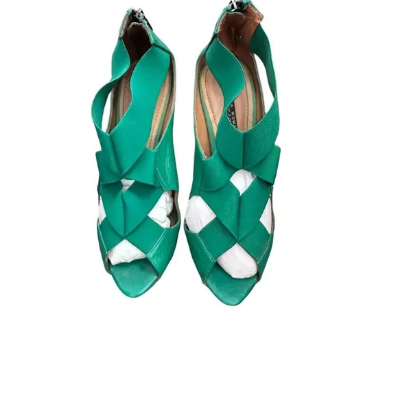 Zara Green Peep Toe Suede Back Zip High Heel Strappy size 40 - Picture 1 of 7